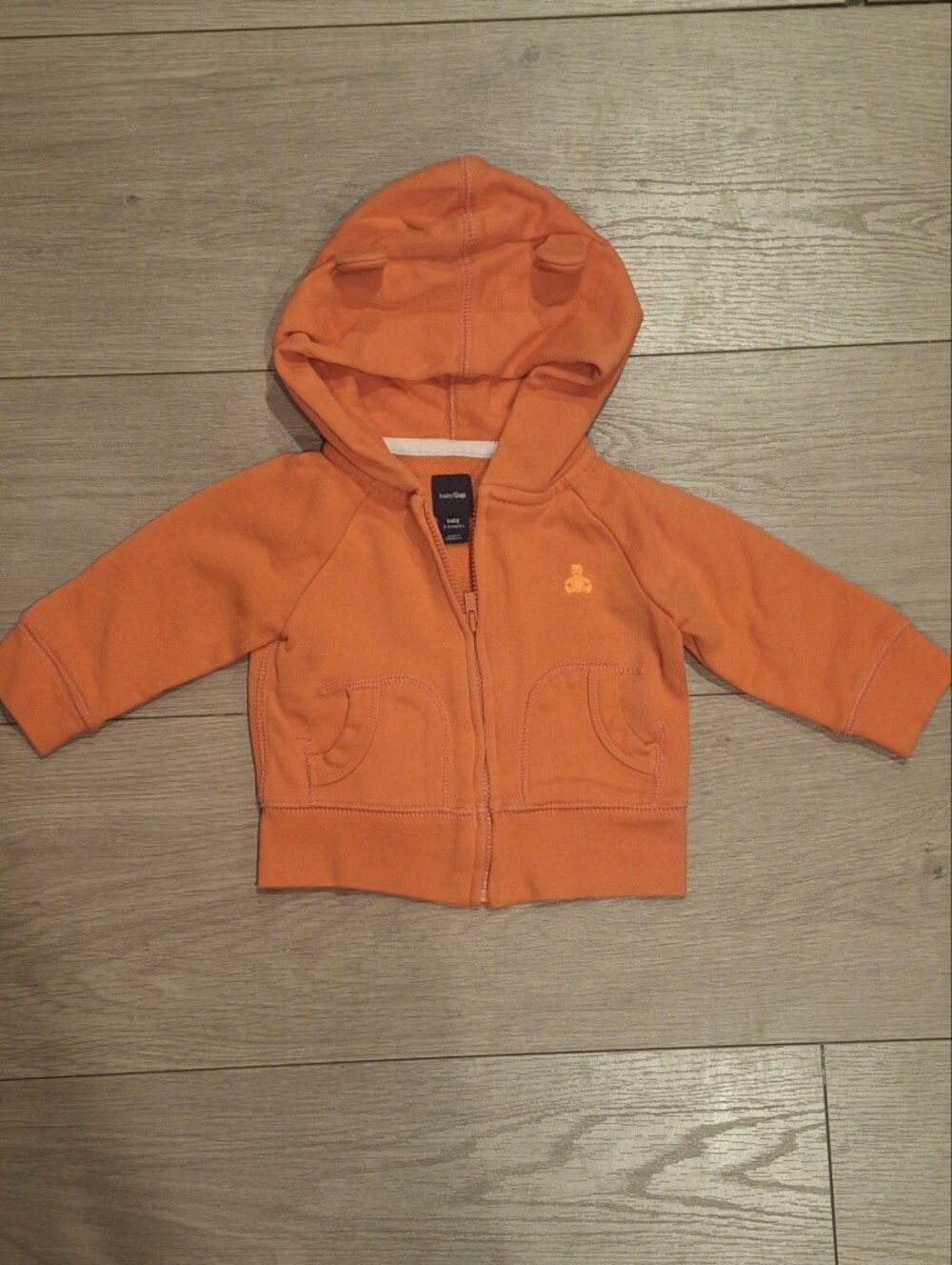 3/$30 Baby GAP Baby Bear Hoodie Bright Orange Zip-Up 3-6M